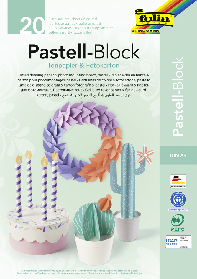 folia Tonpapier- und Fotokarton-Block PASTELL, A4, 20 Blatt von folia