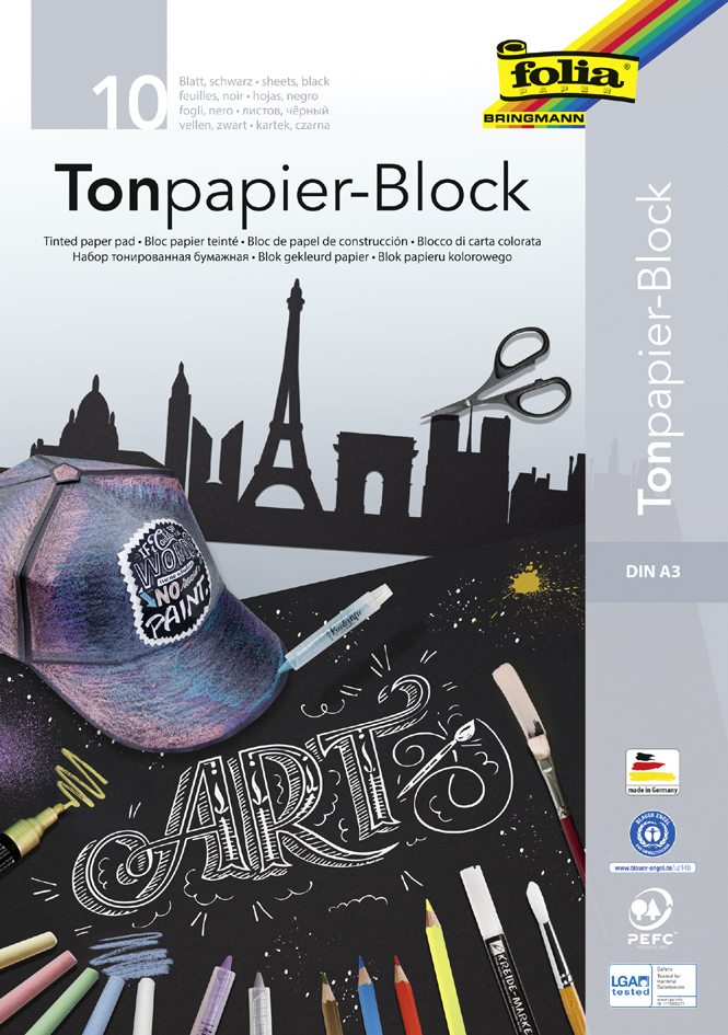 folia Tonpapierblock, DIN A3, 130 g/qm, schwarz von folia