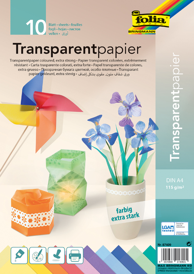 folia Transparentpapier, DIN A4, 115 g/qm, farbig sortiert von folia