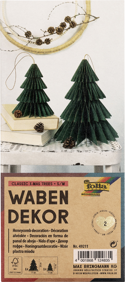 folia Wabendekor CLASSIC XMAS TREES, 2er Set, Größe: S/M von folia