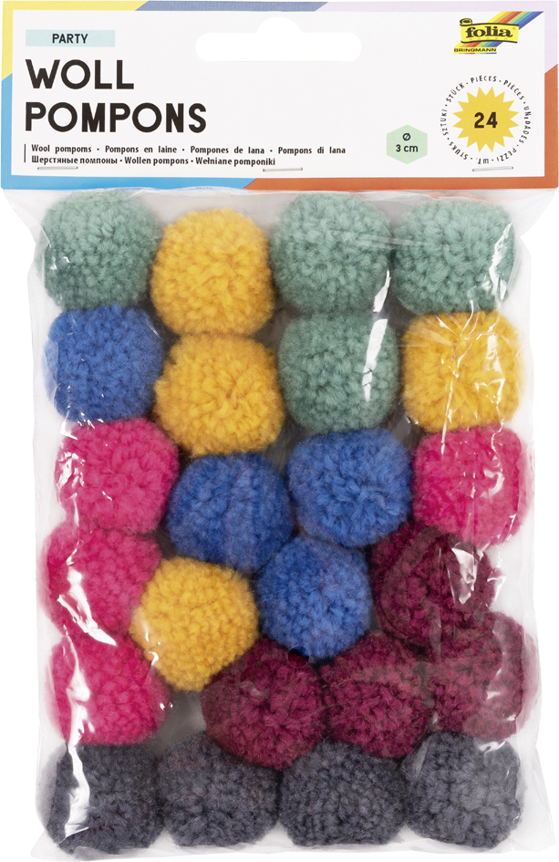 folia Woll-Pompons , Party, , 24 Stück, farbig sortiert von folia
