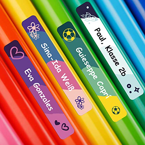 foliado® kids Namensaufkleber Stifteaufkleber Kinder Etikett 45x7mm Sticker Namensetikett Schule Kita für Kennzeichnung von Stiften personalisierte Klebeetiketten wasserfest APD-017 (100) von foliado