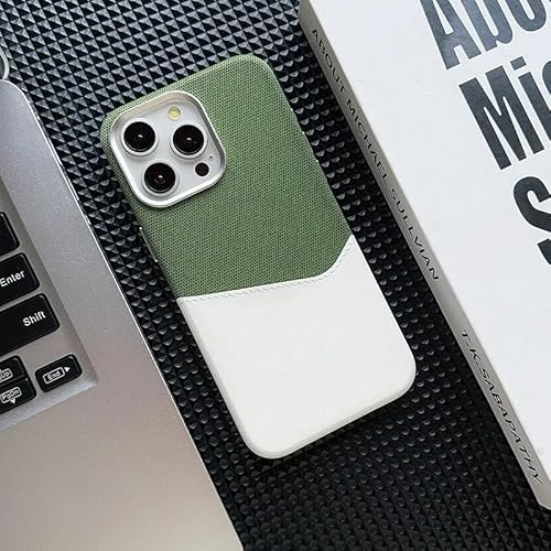 fonefunshop Stilvolle Hülle für iPhone 16 Reihe, zweifarbiges Design, Anti-Drop-Schutz, Kartenhalter, Stoffabdeckung, Mehrfarbig (Grün, iPhone 16 Pro) von fonefunshop