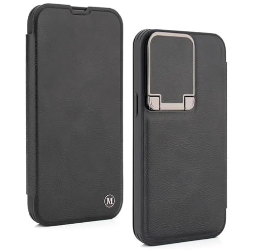 fonefunshop iPhone 15 Pro Leder Flip Case mit Ständer und Kameraschutz in Schwarz, LFSCIP15PBLK von fonefunshop