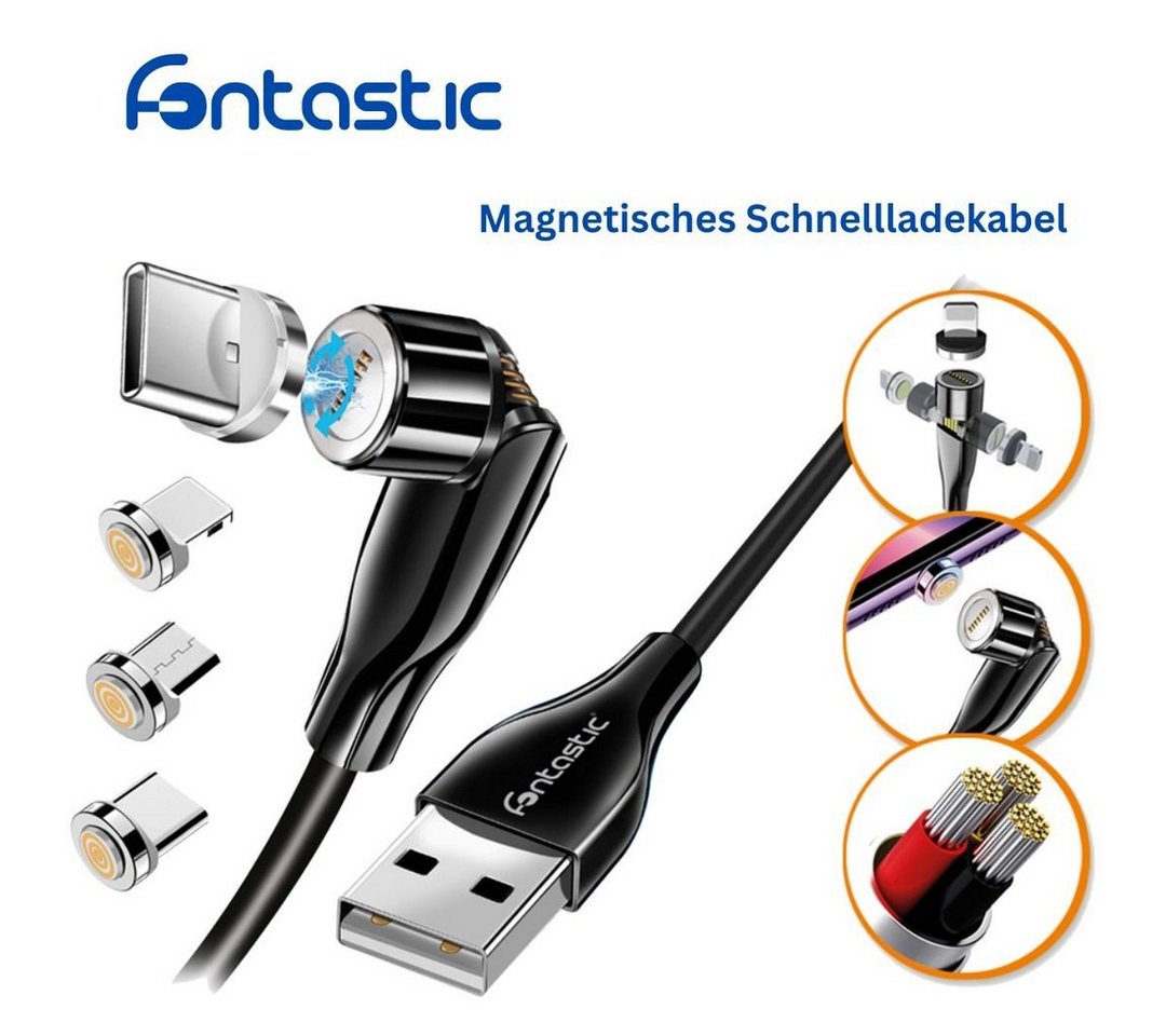 fontastic 3in1 - Magnet Datenkabel 540Grad Drehbar, schwarz USB-Ladegerät von fontastic