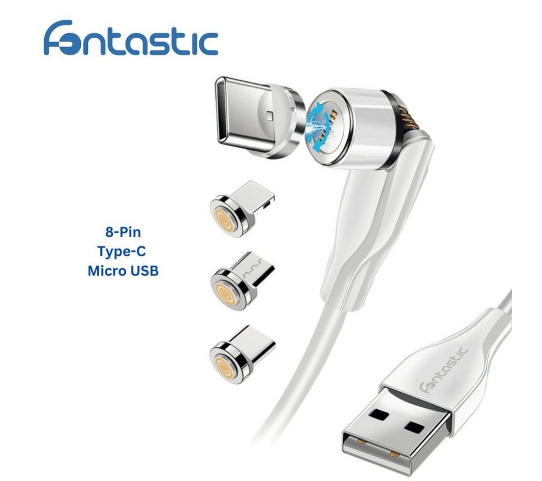 fontastic 3in1 - Magnet Datenkabel 540Grad Drehbar, weiß USB-Ladegerät von fontastic