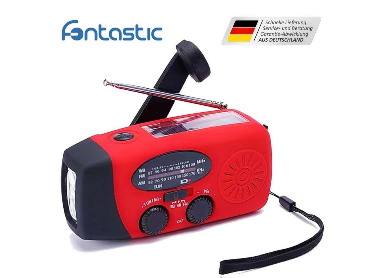 fontastic Radio Rock - Solar, Dynamo AM/FM/WB Kurbelradio, Taschenlampe Notfallradio (AM/FM/WB Digital Radio) von fontastic