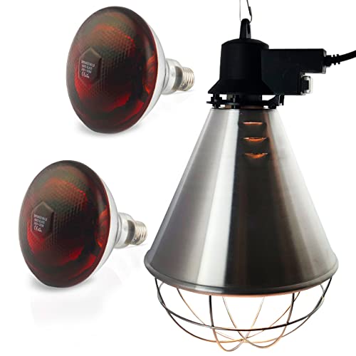 Wärmestrahler mit Sparschalter | Set 2 Stück Rotlichtlampe Wärmelampe E27 | Ferkellampe, Kückenlampe, Wärmelampe Tiere, Hühner, Infrarot Heizstrahler (100 Watt) von fratrisPRO