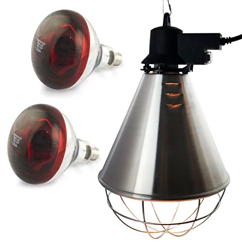 Wärmestrahler mit Sparschalter | Set 2 Stück Rotlichtlampe Wärmelampe E27 | Ferkellampe, Kückenlampe, Wärmelampe Tiere, Hühner, Infrarot Heizstrahler (150 Watt) von fratrisPRO