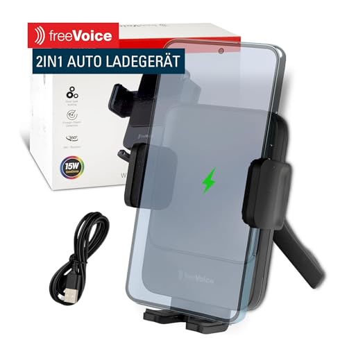freeVoice Auto Handyhalterung mit Ladefunktion I 15W induktive Ladestation I Kfz Ladegerät für Smartphone I 360° Handyhalter Auto Lüftung I Automatische Klemmung I Wireless Charger von freeVoice