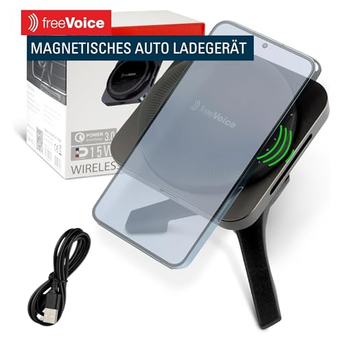 freeVoice® Magnetische Auto Handyhalterung mit Ladefunktion (15 W) / Induktiv & Kabelloses KFZ Ladegerät/Auto Zubehör Schnell-Ladestation mit Halter für Lüftung/Magnet Gadget für iPhone & Samsung von freeVoice