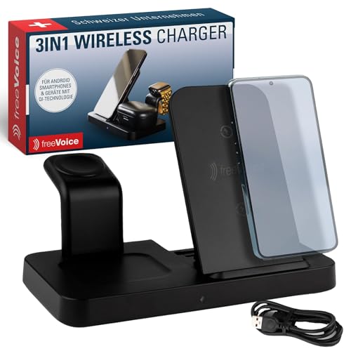 freeVoice Wireless Charger für Samsung I Klappbares & kabelloses Ladegerät 3in1 I Induktive Ladestation für Handy, Smartwatch & Kopfhörer I 15 Watt Schnellladegerät I Drahtloses Ladegerät freeVoice Wireless Charger für Samsung I Klappbares & kabelloses Ladegerät 3in1 I Induktive Ladestation für Handy, Smartwatch & Kopfhörer I 15 Watt Schnellladegerät I Drahtloses Ladegerät von freeVoice