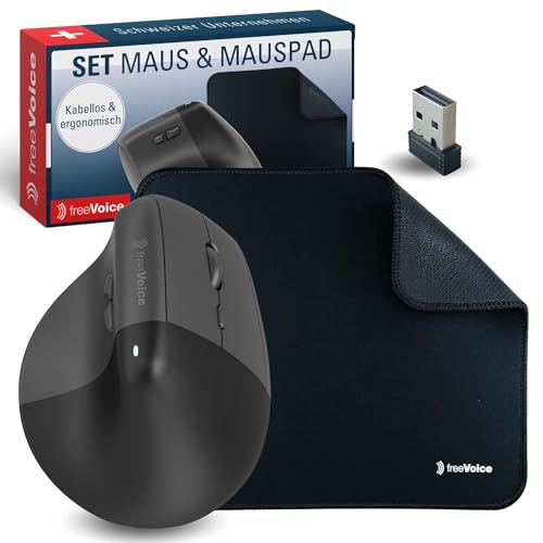 freeVoice Set inkl. Office-Maus & Mauspad in 23x20cm I Wireless Maus mit optischem Sensor I Kabellose 6D Laptop-Maus mit 10m Reichweite & DPI-Einstellungen I Rutschfestes Mousepad für Büro & Gaming von freeVoice