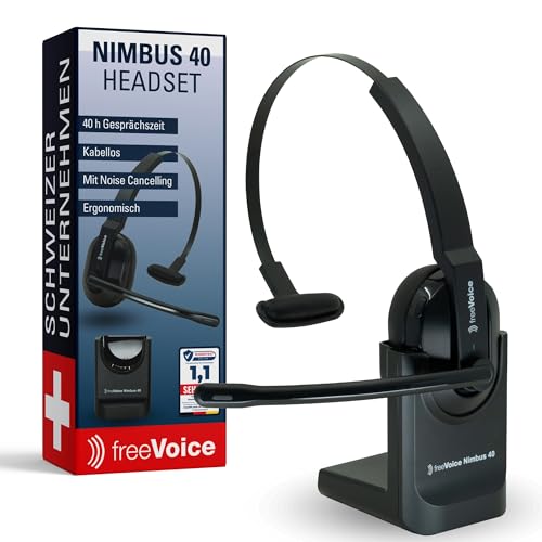 freeVoice Nimbus BT Mono 40 I Kopfhörer Noise Cancelling bis 40 h Gesprächszeit I Kabellose Kopfhörer mit Mikrofon I Bluetooth Headset mit Reichweite bis 30 m I Business Headset für Büro freeVoice Nimbus BT Mono 40 I Kopfhörer Noise Cancelling bis 40 h Gesprächszeit I Kabellose Kopfhörer mit Mikrofon I Bluetooth Headset mit Reichweite bis 30 m I Business Headset für Büro von freeVoice