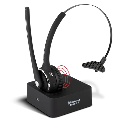 freeVoice Nimbus II - Kabelloses Bluetooth Headset mit Mikrofon für Büro, Home Office oder unterwegs [Noise Cancelling] 13h Gesprächszeit, 10m Reichweite, wasserfeste Kopfhörer von freeVoice