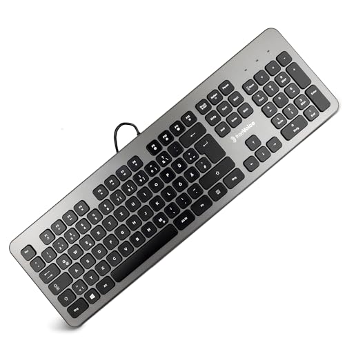 freeVoice PC Tastatur mit USB Kabel [Flache Tasten, leise] Kabelgebundene Tastatur deutsches Layout, ohne Klickgeräusche, 100% qwertz Keyboard für (Home) Office von freeVoice