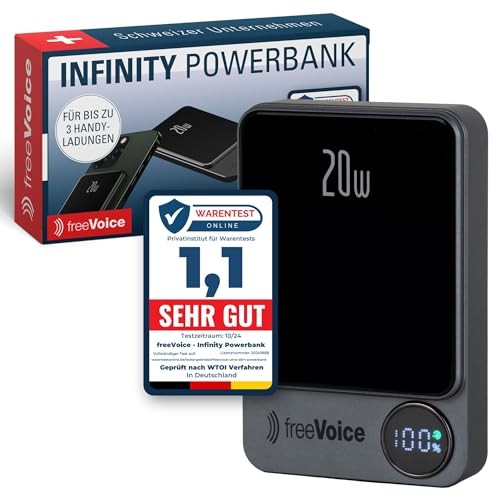 freeVoice Powerbank 10000 mAh I Schnellladegerät mit 20 W I Kompatibel mit USB-C & Lightning I Magnetische Power Bank für induktives Laden I Tragbares Ladegerät für Alltag & Reisen freeVoice Powerbank 10000 mAh I Schnellladegerät mit 20 W I Kompatibel mit USB-C & Lightning I Magnetische Power Bank für induktives Laden I Tragbares Ladegerät für Alltag & Reisen von freeVoice
