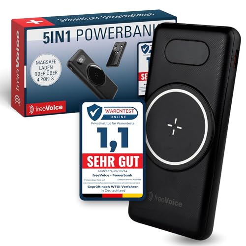 freeVoice Powerbank 10000 mAh I Schnellladegerät mit 22,5 W I Kompatibel mit USB, USB-C, Micro-USB & USB-A I Tragbares Ladegerät mit 4 Ports I Externer Akku für Alltag & Reisen von freeVoice