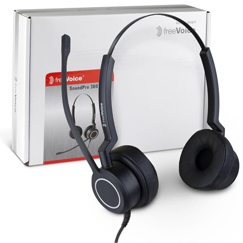 freeVoice SoundPro 360 Duo - Kabelgebundenes Office Headset mit Mikrofon für Büro oder Homeoffice [Ultra Noise Cancelling] Kopfhörer zum Telefonieren mit Wideband Lautsprechern von freeVoice