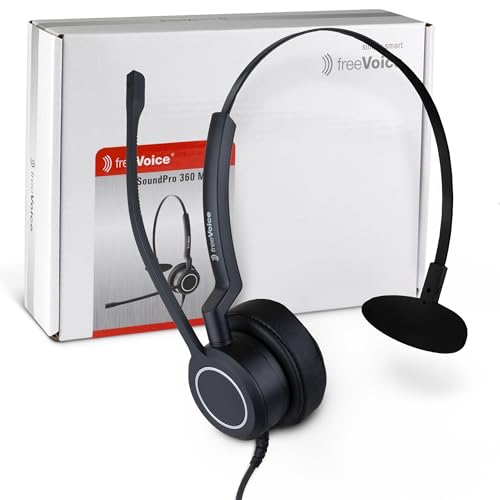 freeVoice SoundPro 360 Mono - Kabelgebundenes Office Headset mit Mikrofon für Büro oder Homeoffice [Ultra Noise Cancelling] Kopfhörer zum Telefonieren mit Wideband Lautsprechern von freeVoice