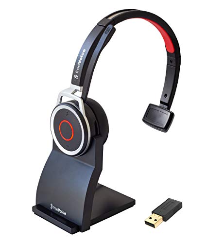 freeVoice Space Mono - Kabelloses Bluetooth Headset mit Mikrofon für Büro, Home Office & unterwegs [Microsoft Teams kompatibel] Noise Cancelling, 30m Reichweite, wasserfeste Kopfhörer mit Ladestation von freeVoice