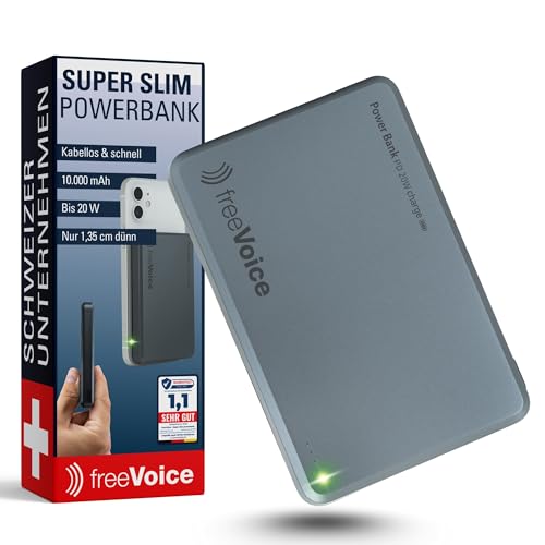 freeVoice Super Slim Powerbank 10000 mAh I Handy Powerbank in 13,5 mm I Induktives Ladegerät kompatibel mit MagSafe I Schnellladung mit Leistung bis 20 Watt I USB Powerbank für Alltag & Reisen freeVoice Super Slim Powerbank 10000 mAh I Handy Powerbank in 13,5 mm I Induktives Ladegerät kompatibel mit MagSafe I Schnellladung mit Leistung bis 20 Watt I USB Powerbank für Alltag & Reisen von freeVoice