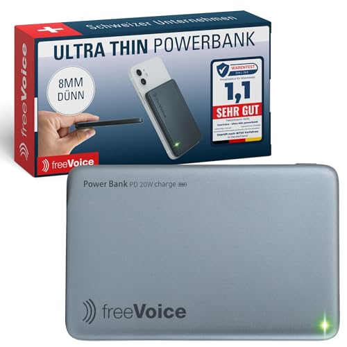 freeVoice Ultra Thin Powerbank 5000 mAh I Handy Powerbank in 8 mm I Induktives Ladegerät kompatibel mit MagSafe I Schnellladung mit Leistung bis 20 Watt I USB Powerbank ür Alltag & Reisen freeVoice Ultra Thin Powerbank 5000 mAh I Handy Powerbank in 8 mm I Induktives Ladegerät kompatibel mit MagSafe I Schnellladung mit Leistung bis 20 Watt I USB Powerbank ür Alltag & Reisen von freeVoice