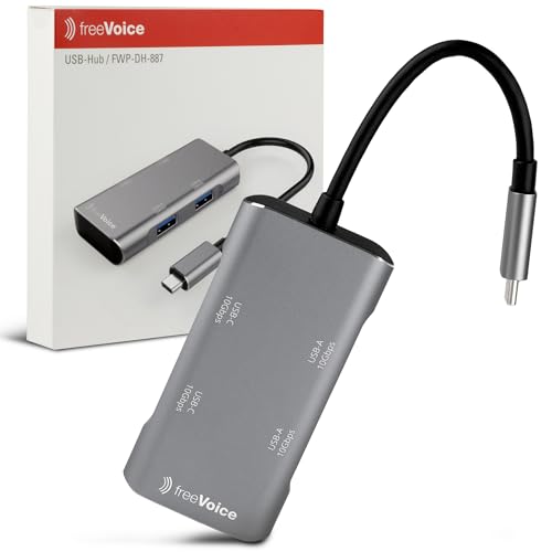 freeVoice Universal Docking Station USB C & USB A [4in1] [10 Gbit/s] Dockingstation als Multiport Adapter/USB C Hub für mehrere Geräte von freeVoice