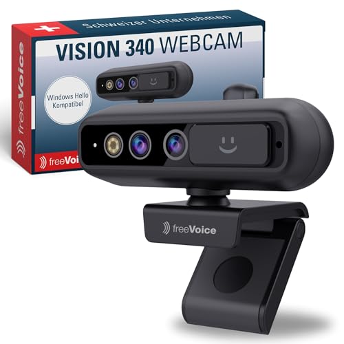 freeVoice Vision 340 Webcam I USB-Webcam für Videokonferenzen I Autofokus-Webcam mit 2k Auflösung & 92° Sichtfeld I Kompatibel mit Windows Hello-Technologie I Webcam mit Mikrofon & Linsenabdeckung von freeVoice
