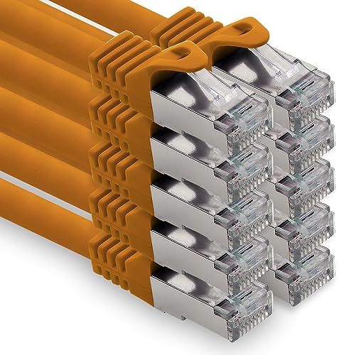 freiwerk 1,0m - orange - 10 Stück CAT.7 Netzwerkkabel Lan Ethernet Patch Kabel S-FTP LSZH PIMF 10GB s RJ45 Stecker Cat6a von freiwerk