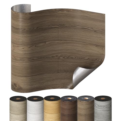 Selbstklebende Holzoptik Vinylboden, Verdickter PVC Bodenbelag, Vinyl-Fußböden Bodenfliesen Wasserfest, Langlebig Vielseitig Einsetzbar für Wohnzimmer, Schlafzimmer, Büros 60x1000cm Braun 2er-Pack von frelook