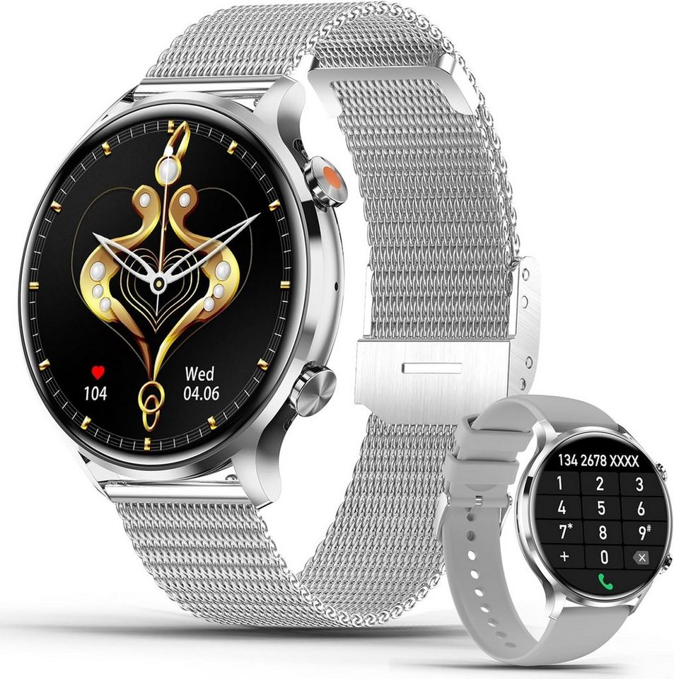 fremtudmy Smartwatch (1,39 Zoll, Android, iOS), mit Telefonfunktion, Runde Smart Watch Fitnessuhr Tracker Sportuhr von fremtudmy