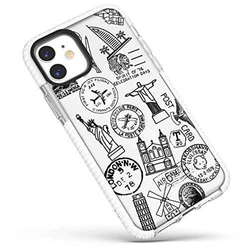 /iPhone 12 Pro, Reisestempel, Eiffelturm, London, Paris, Dubai, stilvoll, trendig, lustiges Muster, transparente mit Design, weich, stoßfest, kompatibel für iPhone 12/iPhone 12 Pro von frepstudio