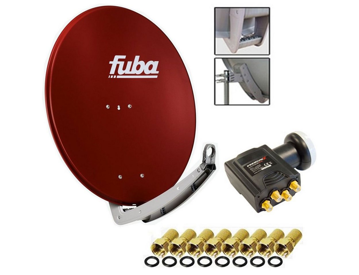 fuba Antenne Fuba 74x84 cm Alu Ziegelrot DAA 780 + DELUXE Quad LNB 0,1 dB SAT-Antenne von fuba