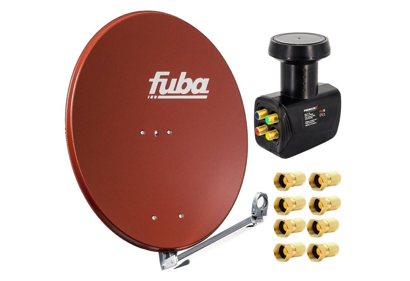fuba DAL 800 R SAT-Antenne Alu Ziegelrot LNB Quad 4 Teilnehmer 8x F-Stecker SAT-Antenne von fuba