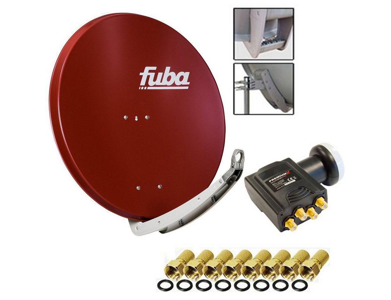 fuba Fuba DAA 850 R Sat Schüssel Rot 85x85cm Deluxe LNB Quad 8x F-Stecker SAT-Antenne von fuba