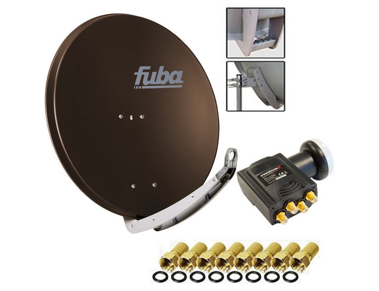 fuba Fuba DAA 850 Sat Schüssel Braun 85x85cm Deluxe LNB Quad 8x F-Stecker SAT-Antenne von fuba