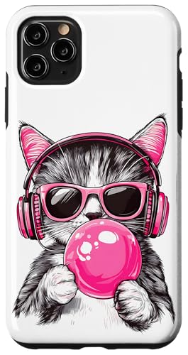 Cat in Pink Glasses Bubble and headphones Hülle für iPhone 11 Pro Max von funny cute bubble cat tee