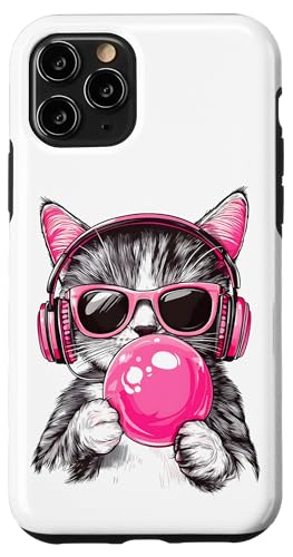 Cat in Pink Glasses Bubble and headphones Hülle für iPhone 11 Pro von funny cute bubble cat tee