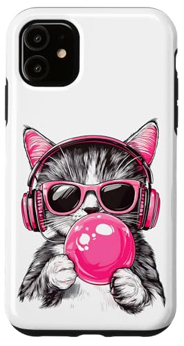 Cat in Pink Glasses Bubble and headphones Hülle für iPhone 11 von funny cute bubble cat tee