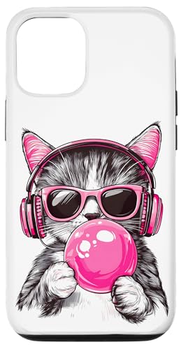 Cat in Pink Glasses Bubble and headphones Hülle für iPhone 12/12 Pro von funny cute bubble cat tee