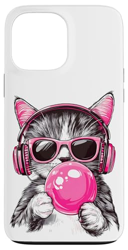 Cat in Pink Glasses Bubble and headphones Hülle für iPhone 13 Pro Max von funny cute bubble cat tee