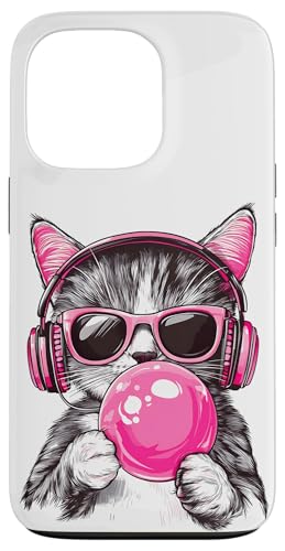Cat in Pink Glasses Bubble and headphones Hülle für iPhone 13 Pro von funny cute bubble cat tee