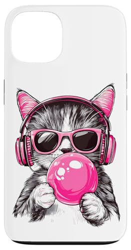 Cat in Pink Glasses Bubble and headphones Hülle für iPhone 13 von funny cute bubble cat tee
