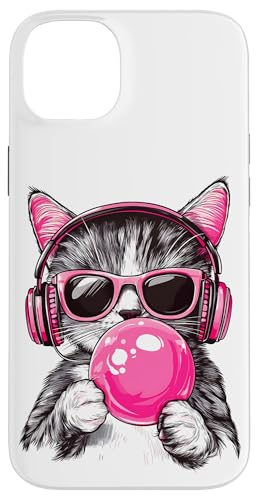 Cat in Pink Glasses Bubble and headphones Hülle für iPhone 14 Plus von funny cute bubble cat tee