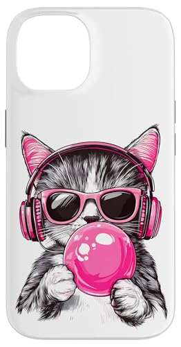 Cat in Pink Glasses Bubble and headphones Hülle für iPhone 14 von funny cute bubble cat tee