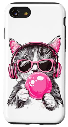 Cat in Pink Glasses Bubble and headphones Hülle für iPhone SE (2020) / 7 / 8 von funny cute bubble cat tee