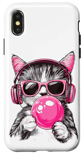 Cat in Pink Glasses Bubble and headphones Hülle für iPhone X/XS von funny cute bubble cat tee