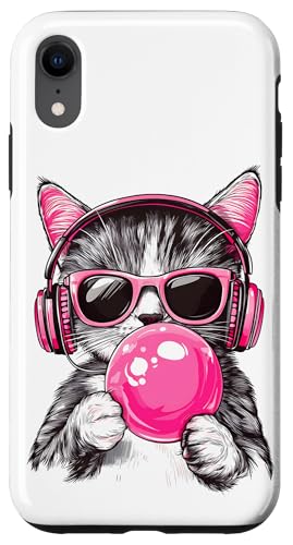 Cat in Pink Glasses Bubble and headphones Hülle für iPhone XR von funny cute bubble cat tee