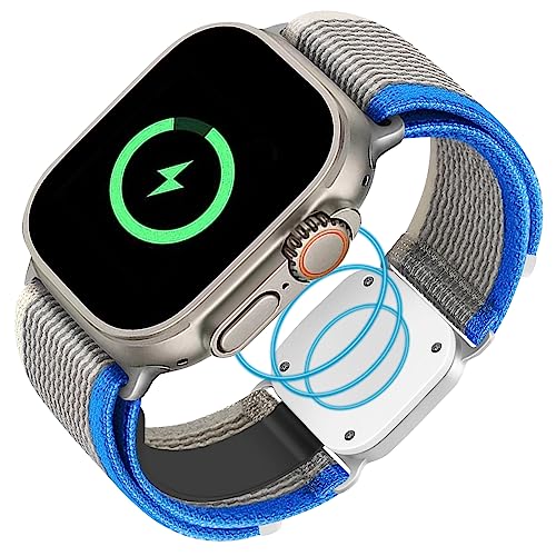 Tragbares, kabelloses Ladegerät, Sportschlaufe, Nylonbänder für Apple Watch-Serie, 2-in-1 magnetisches Uhrenladegerät und Nylon-Sport-Loop-Band, kompatibel mit iWatch Serie Ultra2 Ultra 9 8 7 6 5 4 3 von funotes